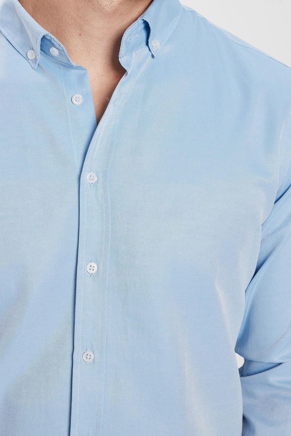 Slim Fit Düğmeli Yaka Pamuklu Kolay Ütü Düz Erkek Gömlek