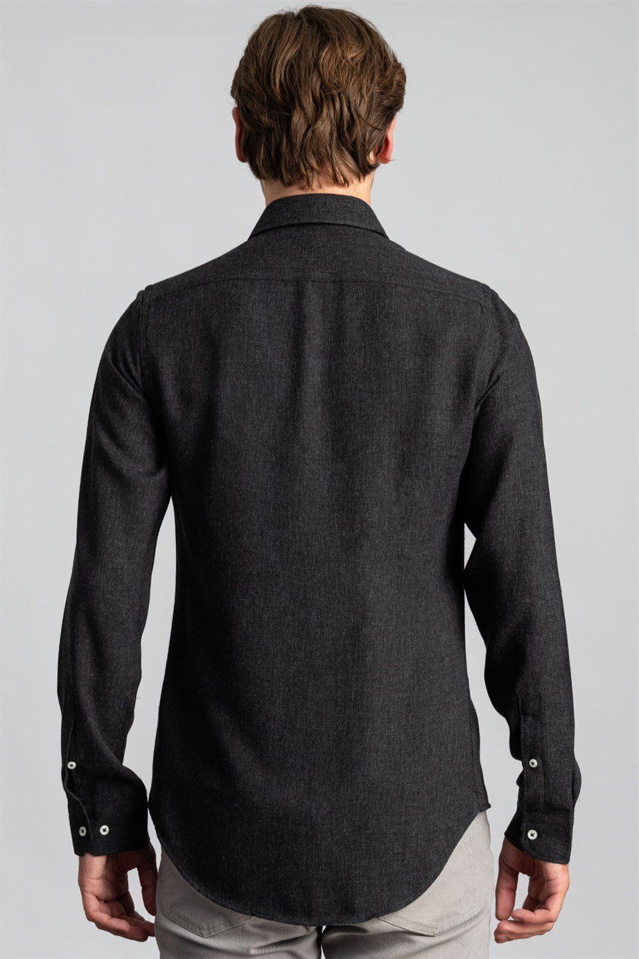 Slim Fit Düz Esnek Doku Kışlık Erkek Gömlek