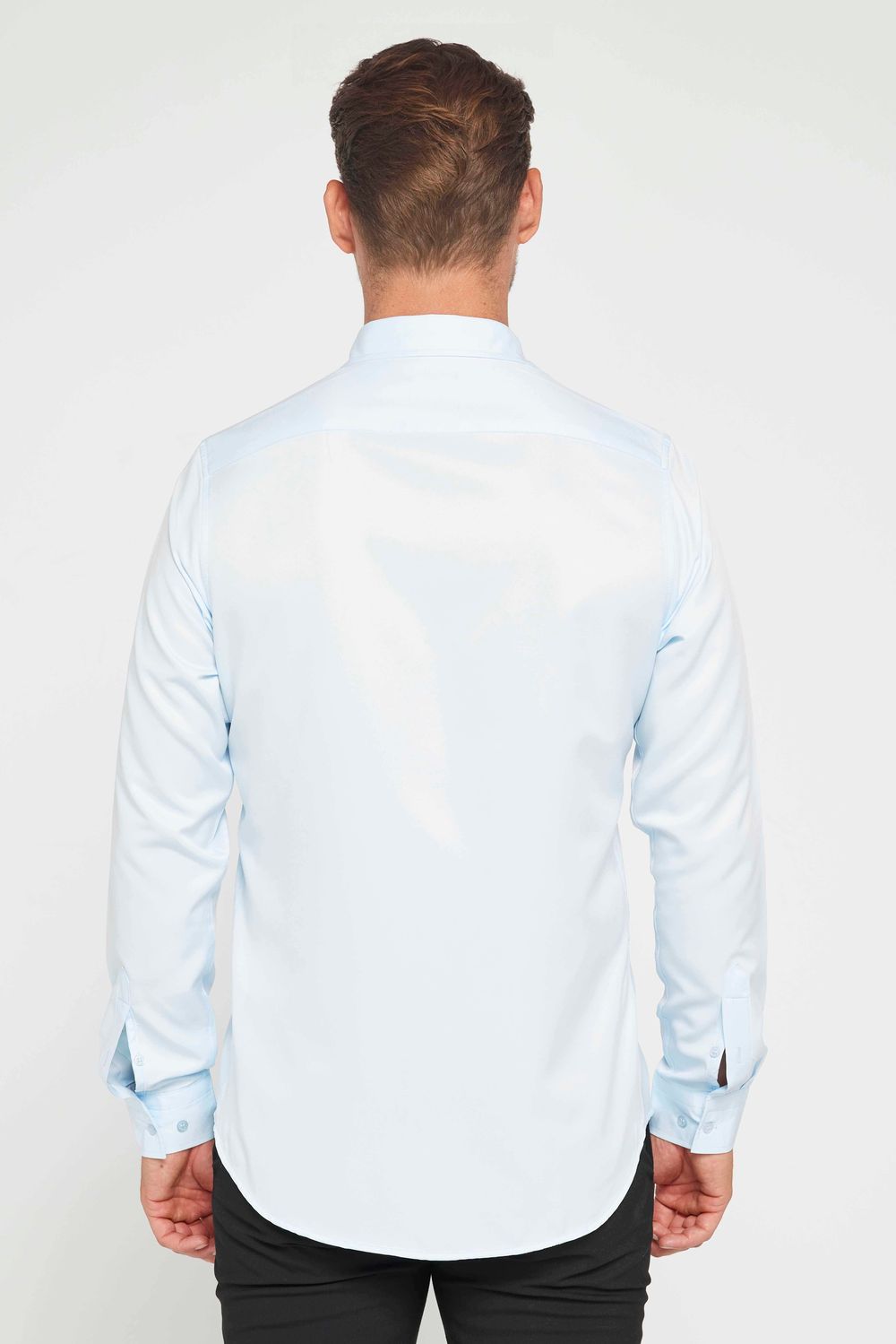 Slim Fit Uzun Kollu Kolay Ütü Teri Emen Nefes Alan Doku Kravatlık Dört Mevsim Mavi Erkek Gömlek