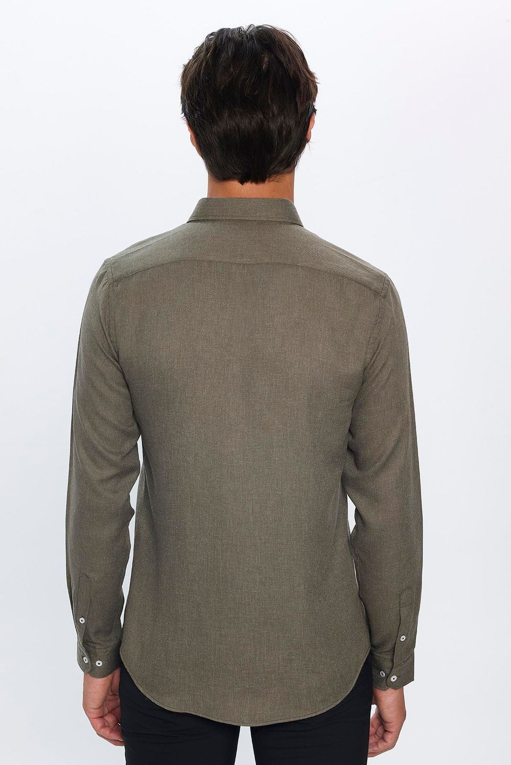 Slim Fit Uzun Kollu Düğmeli Yaka Kışlık Yün Viskon Düz Gömlek