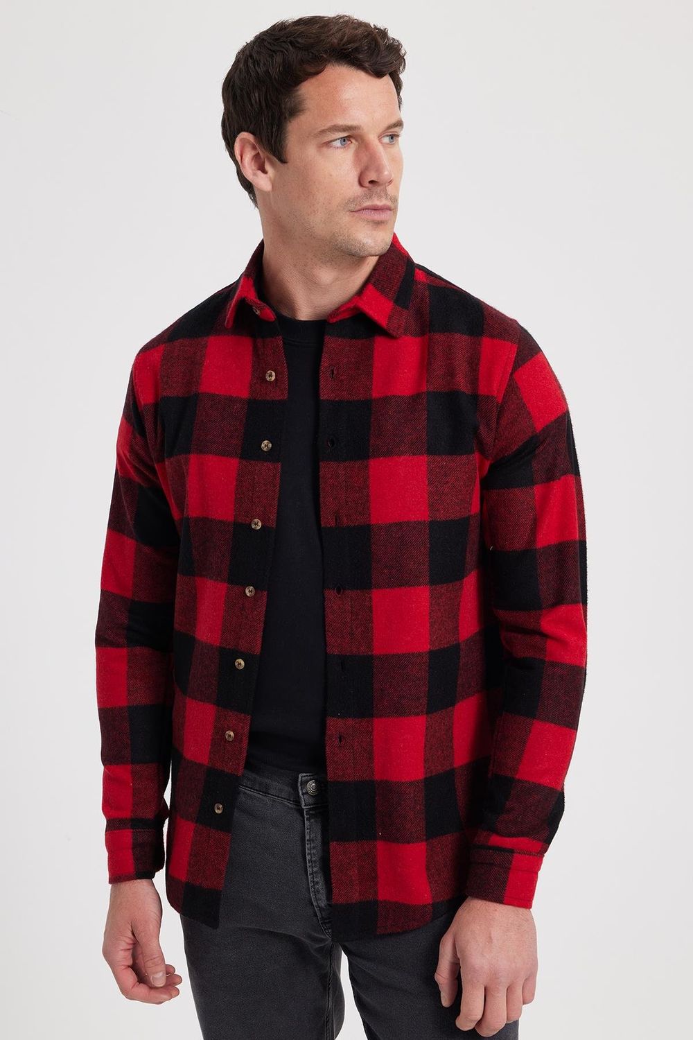 Erkek Slim Fit Dar Kesim Kareli Kışlık Oduncu Gömlek