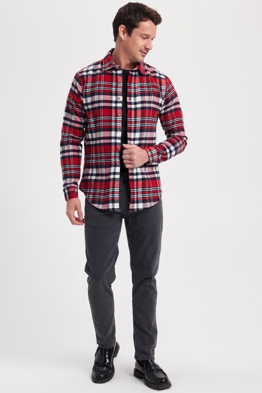 Erkek Slim Fit Dar Kesim Kareli Kışlık Oduncu Gömlek