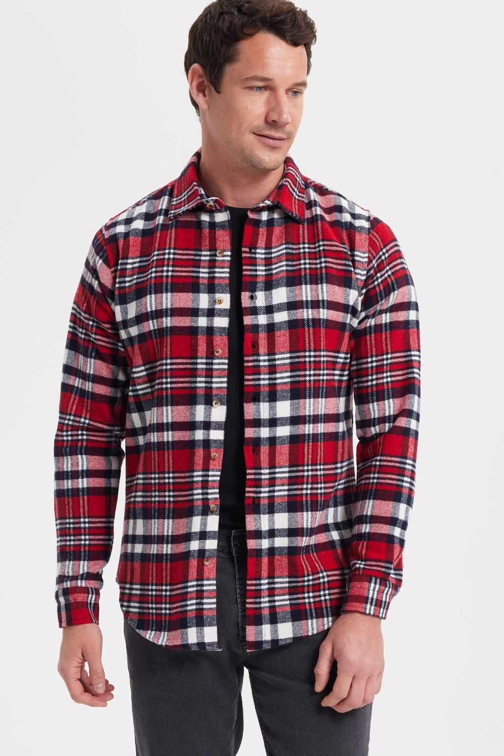 Erkek Slim Fit Dar Kesim Kareli Kışlık Oduncu Gömlek