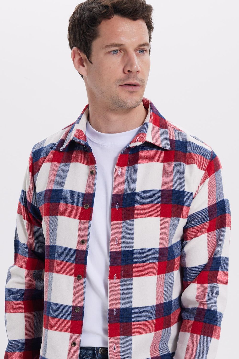 Erkek Slim Fit Dar Kesim Kareli Kışlık Oduncu Gömlek