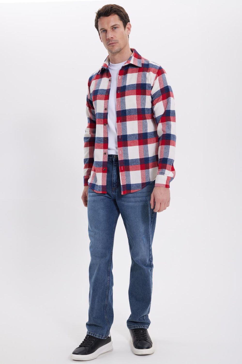 Erkek Slim Fit Dar Kesim Kareli Kışlık Oduncu Gömlek