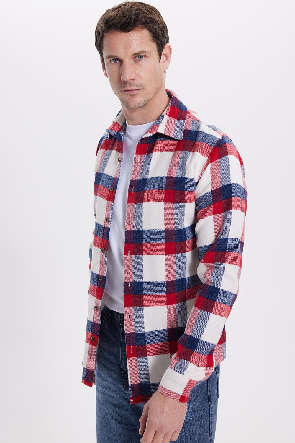 Erkek Slim Fit Dar Kesim Kareli Kışlık Oduncu Gömlek