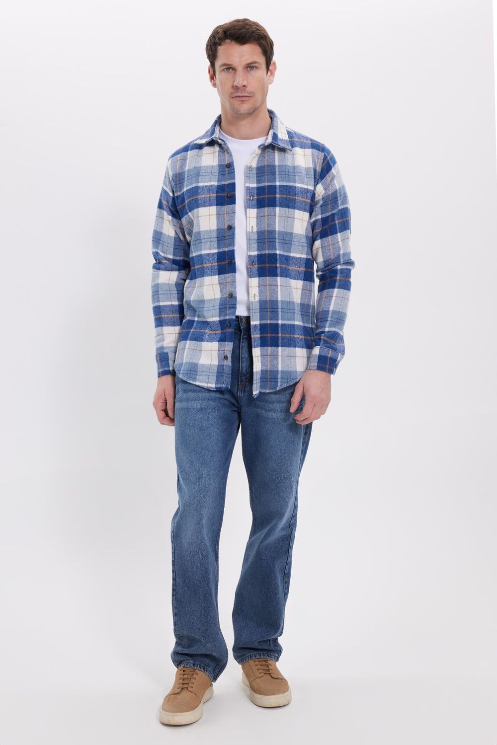 Erkek Slim Fit Dar Kesim Kareli Kışlık Oduncu Gömlek