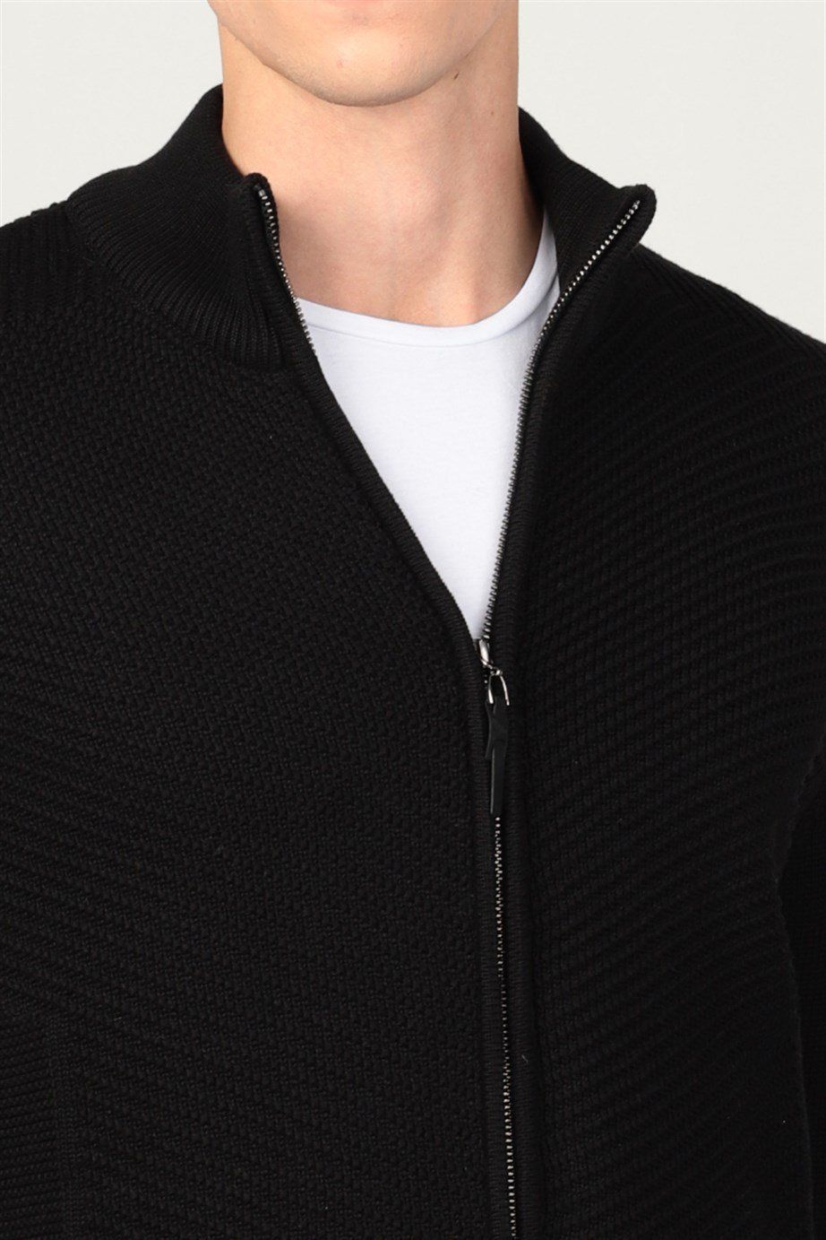 Slim Fit Dar Kesim Kendinden Desenli Erkek Hırka