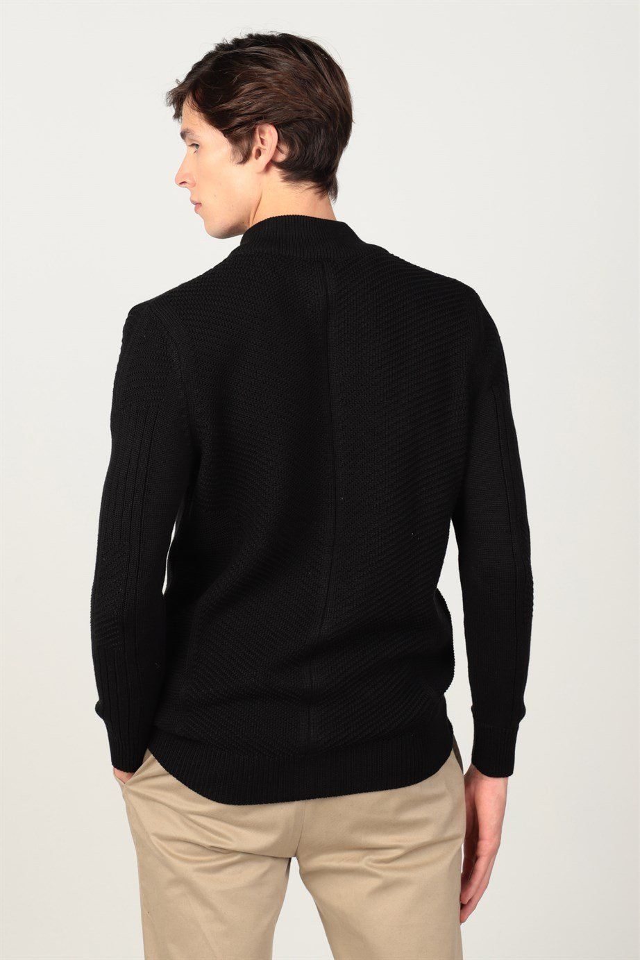 Slim Fit Dar Kesim Kendinden Desenli Erkek Hırka