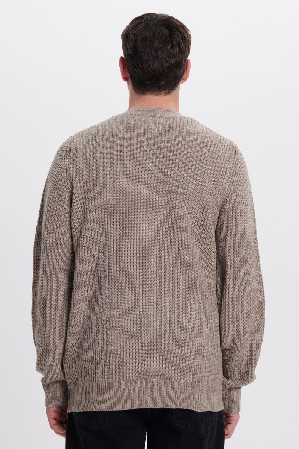 Erkek Standart Fit Normal Kesim V Yaka Düğmeli Kahverengi Hırka