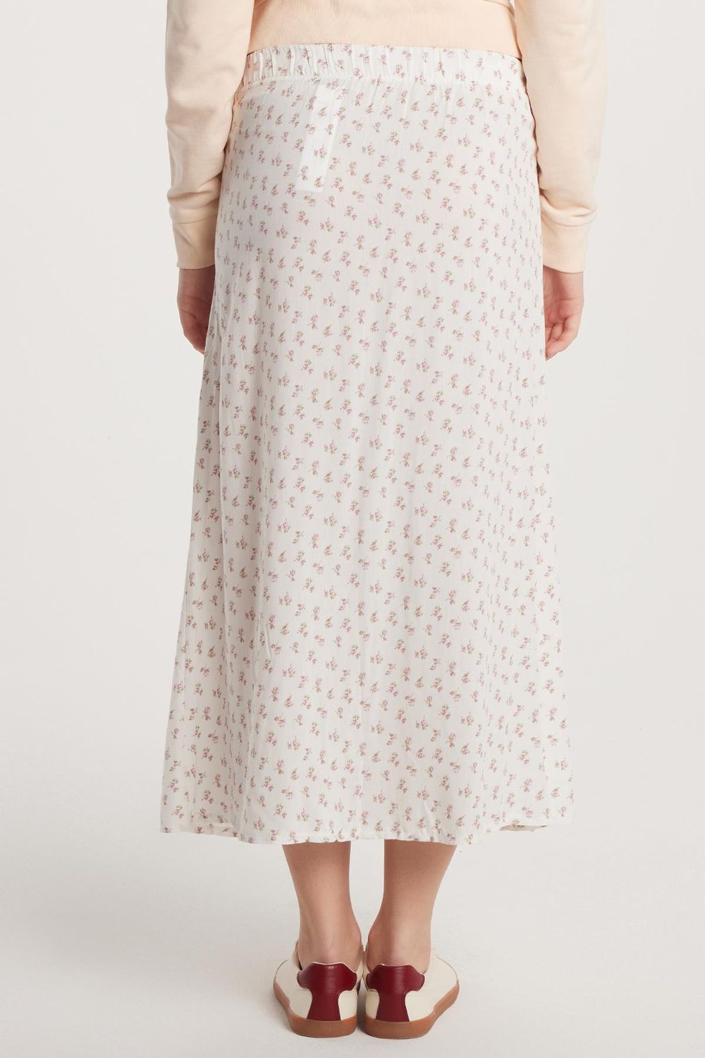 Kadın Standart Fit Viskon Lastikli Baskılı Midi Boy Etek