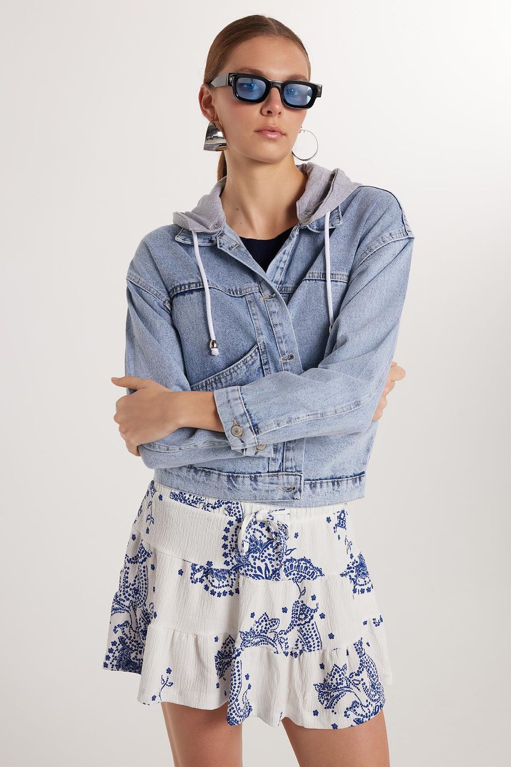 Kadın Regular Fit Desenli Gofre Etek