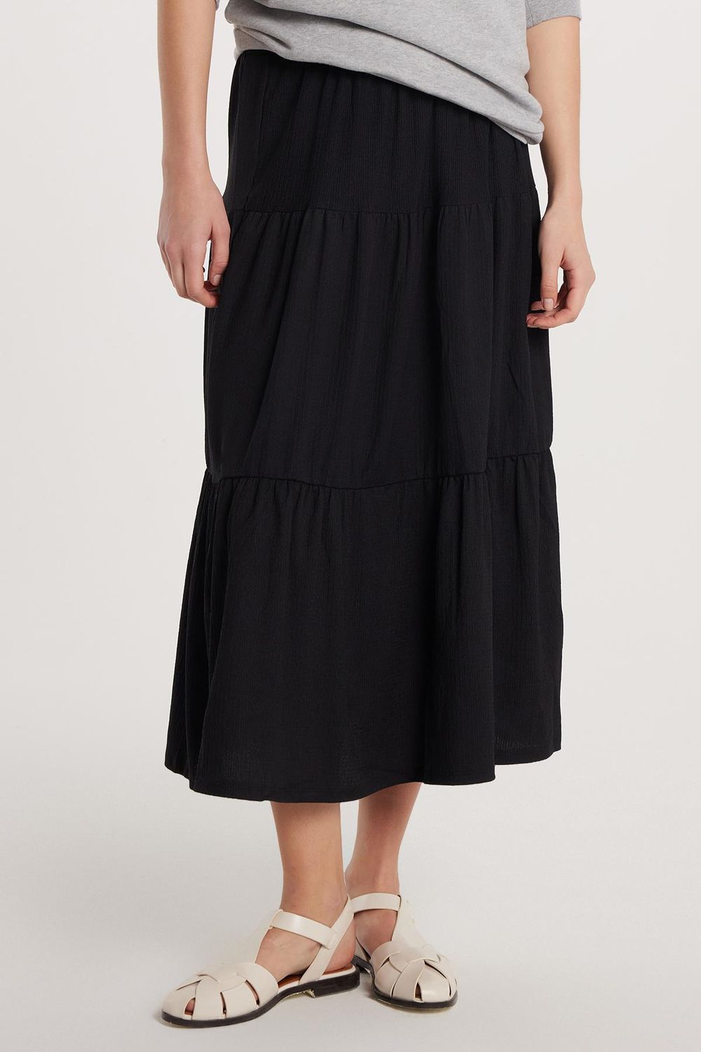Kadın Regular Fit Pamuklu Düz Siyah Etek