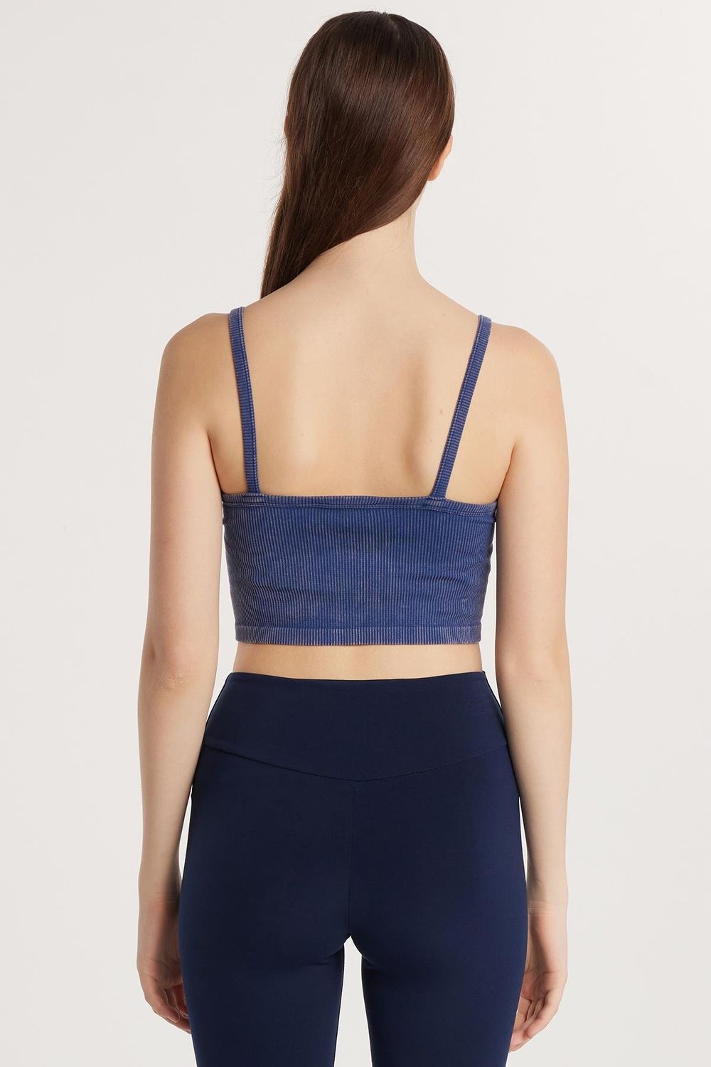 Kadın Slim Fit Kare Yaka Düz Basic İndigo Atlet