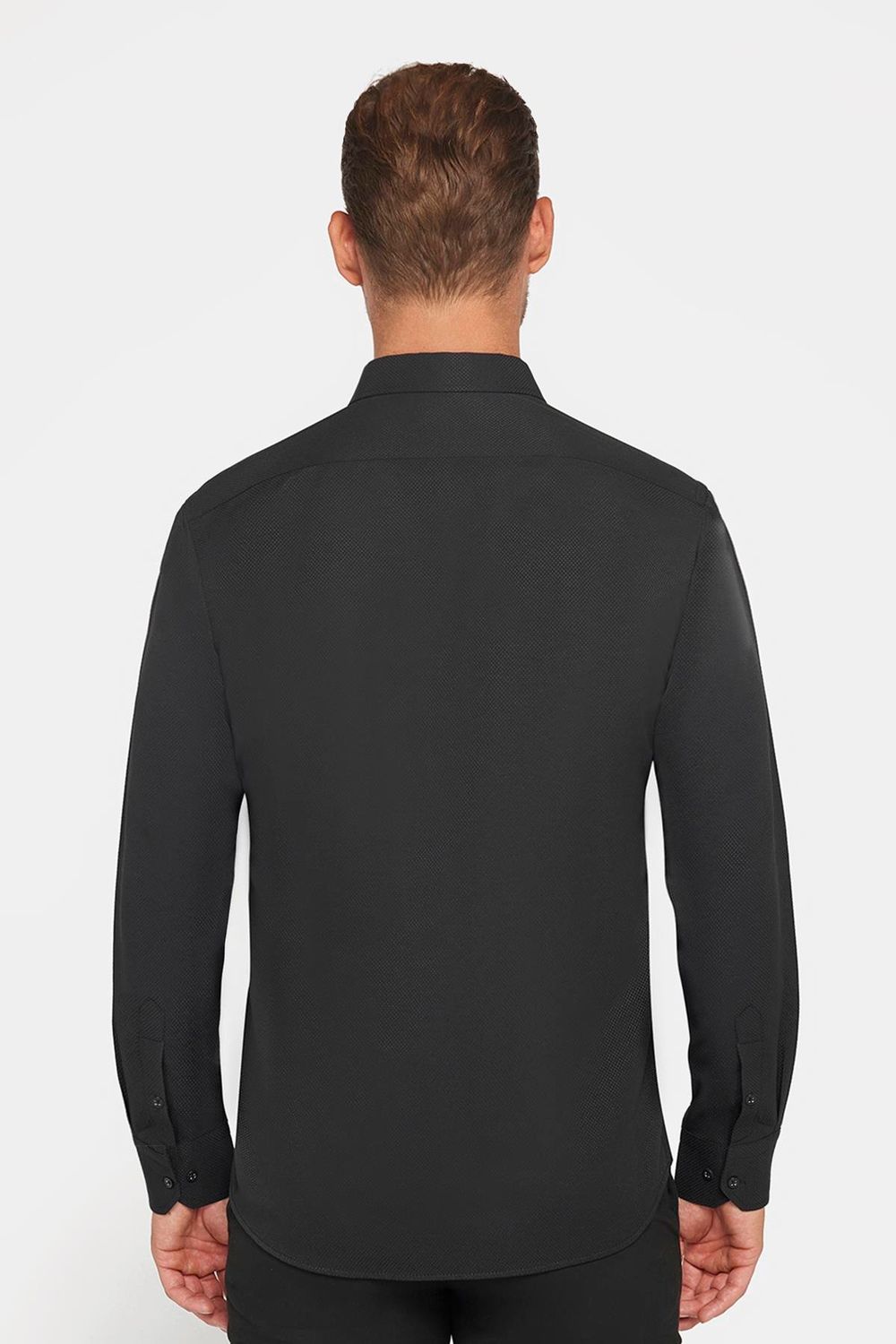 Klasik Fit Pamuklu Kolay Ütü Armürlü Erkek Siyah Gömlek