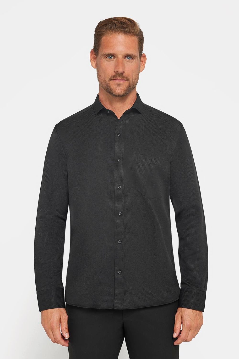 Klasik Fit Pamuklu Kolay Ütü Armürlü Erkek Siyah Gömlek