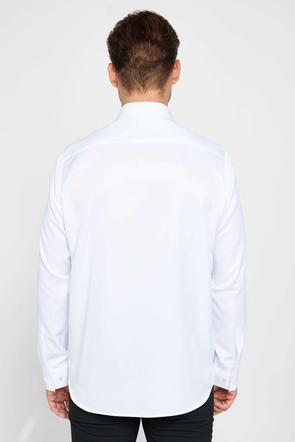 Klasik Fit Rahat Kesim Kolay Ütü Teri Emen Nefes Alan Doku Kravatlık Dört Mevsim Beyaz Erkek Gömlek