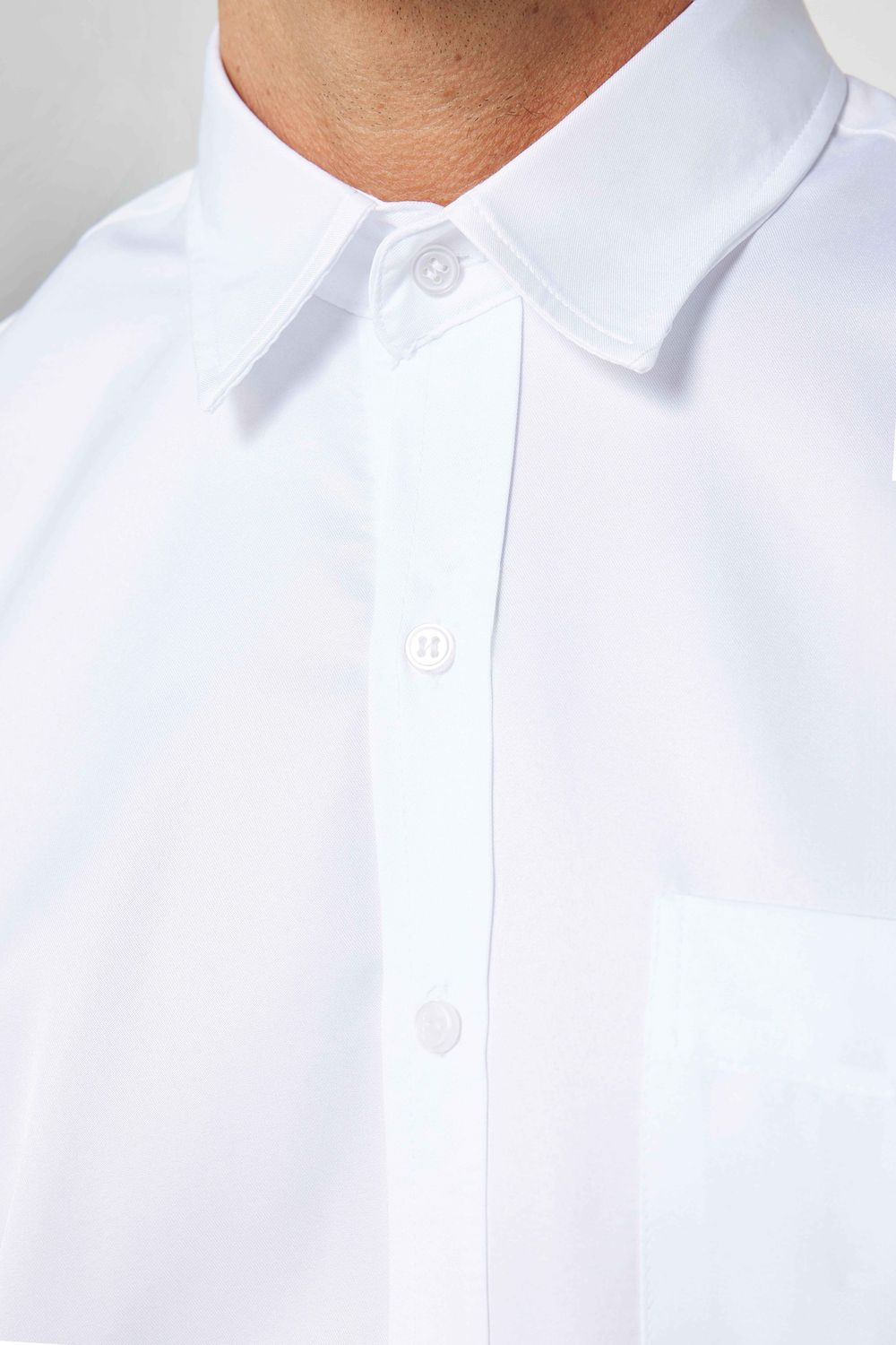 Klasik Fit Rahat Kesim Kolay Ütü Teri Emen Nefes Alan Doku Kravatlık Dört Mevsim Beyaz Erkek Gömlek