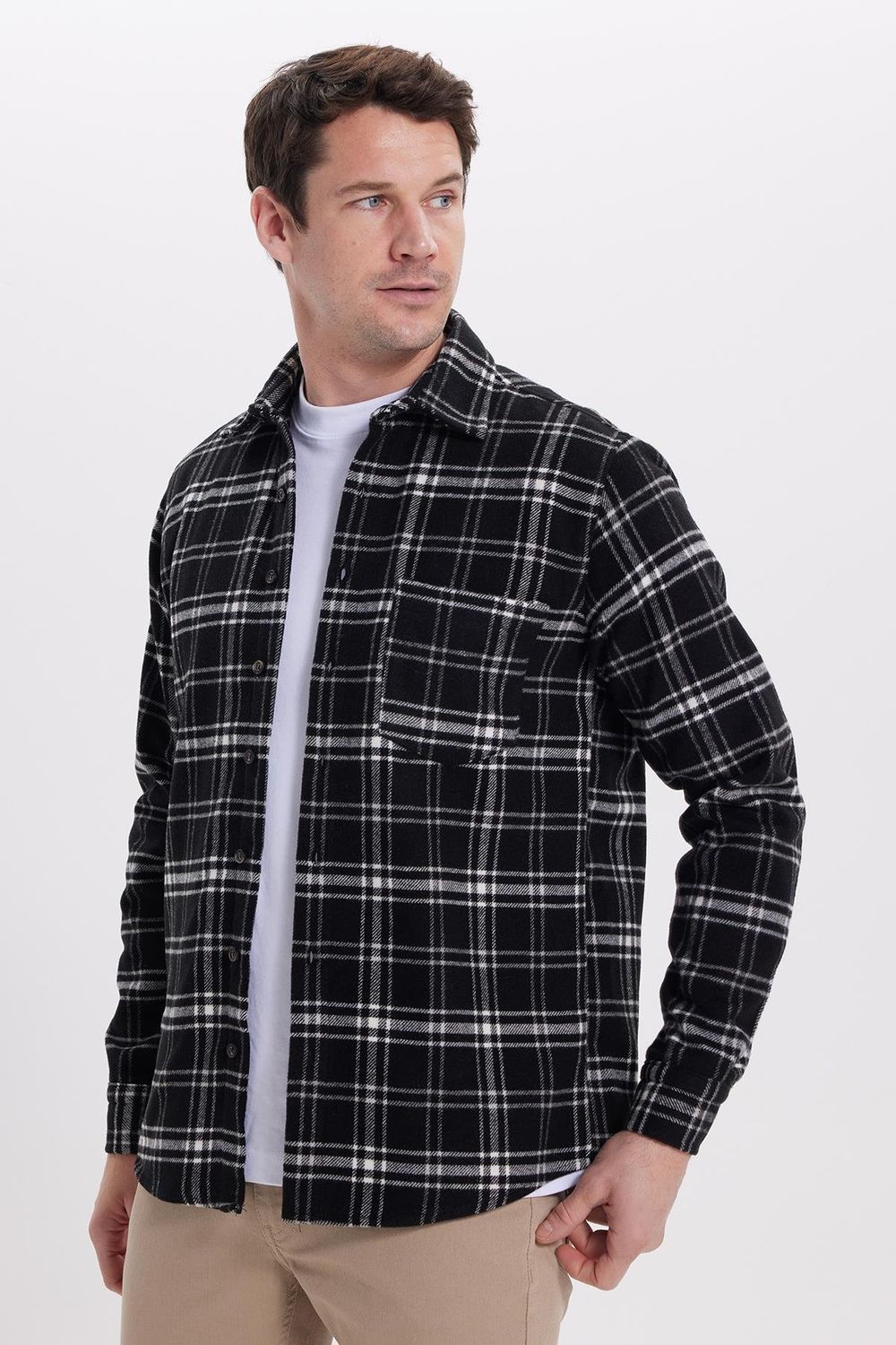 Erkek Klasik Fit Rahat Kesim Kışlık Kareli Oduncu Gömlek