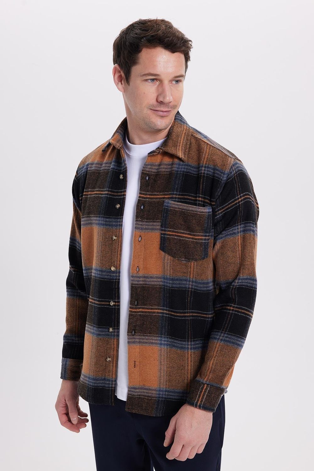 Erkek Regular Fit Rahat Kesim Kışlık Kareli Oduncu Gömlek