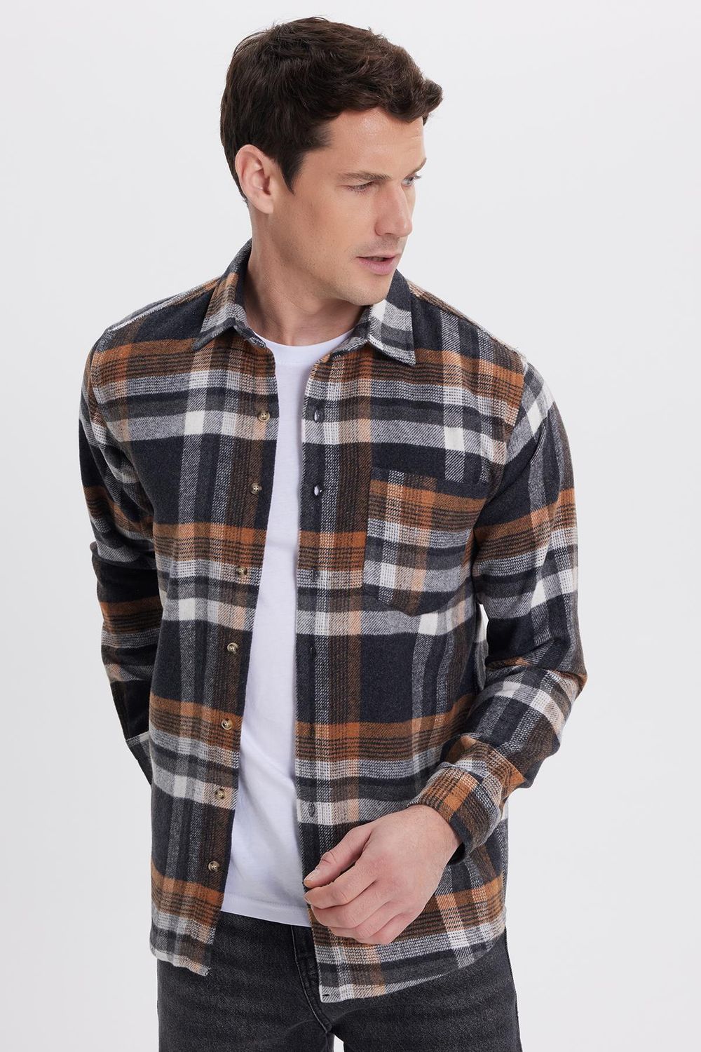 Erkek Regular Fit Rahat Kesim Kışlık Kareli Oduncu Gömlek