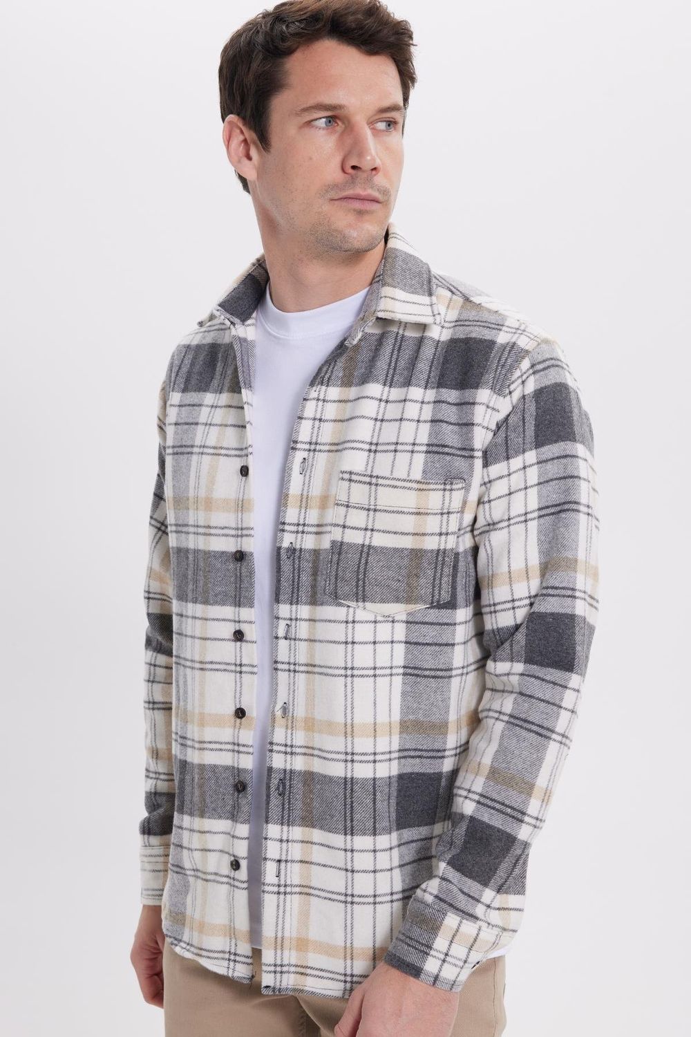 Erkek Klasik Fit Rahat Kesim Kışlık Kareli Oduncu Gömlek