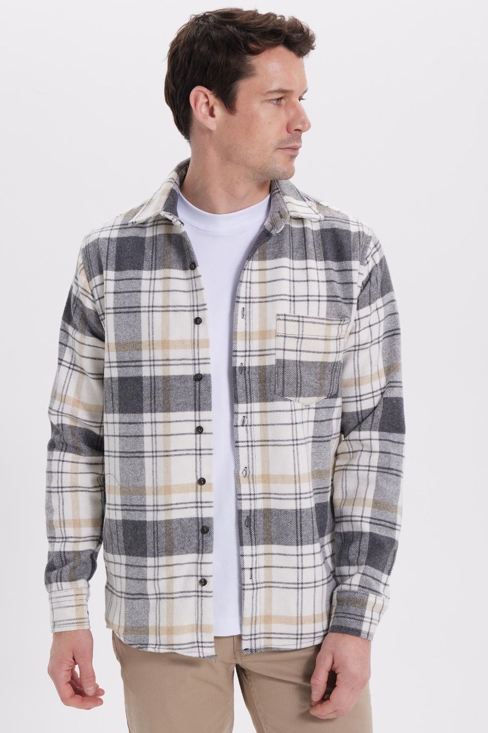 Erkek Klasik Fit Rahat Kesim Kışlık Kareli Oduncu Gömlek