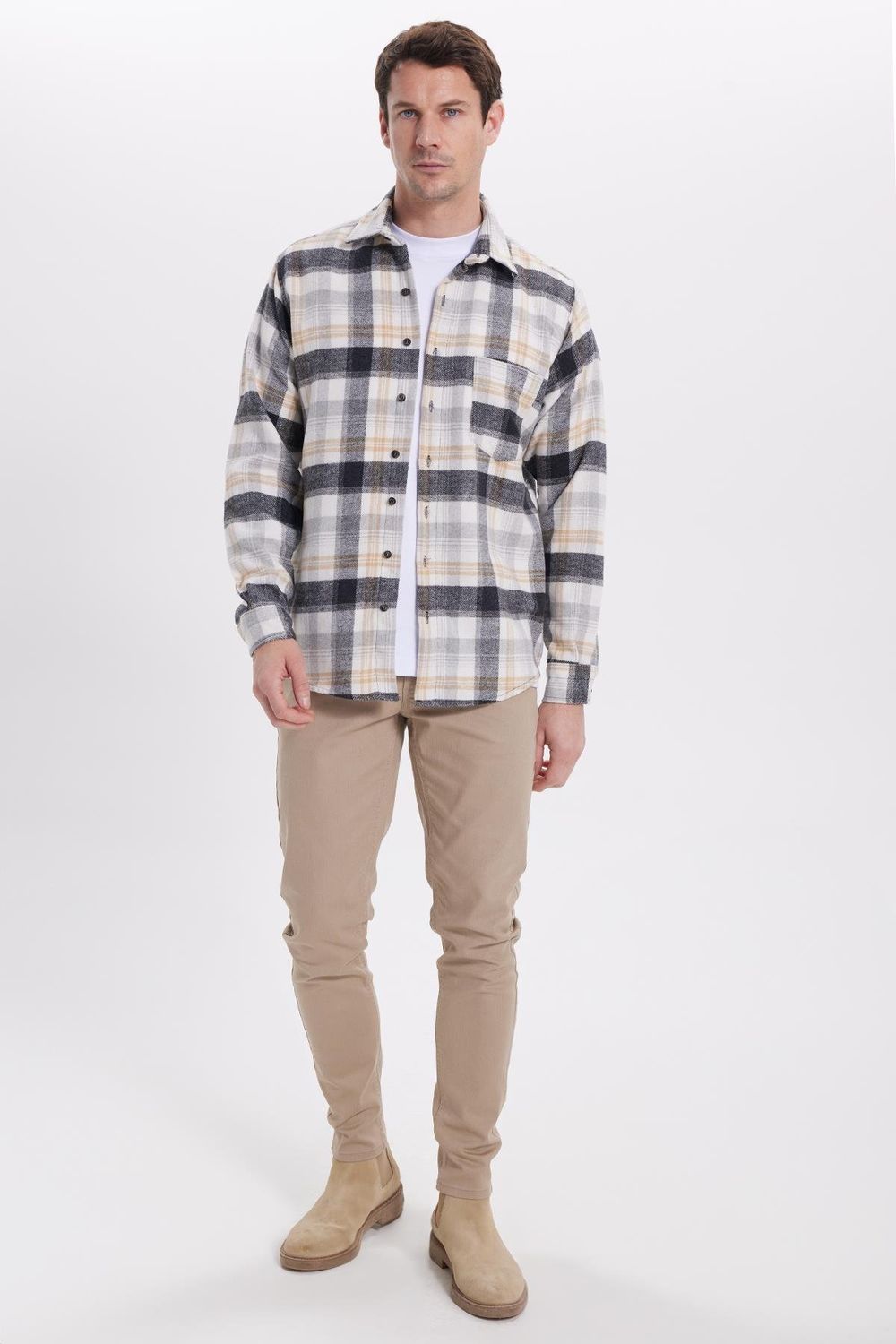 Erkek Klasik Fit Rahat Kesim Kışlık Kareli Oduncu Gömlek