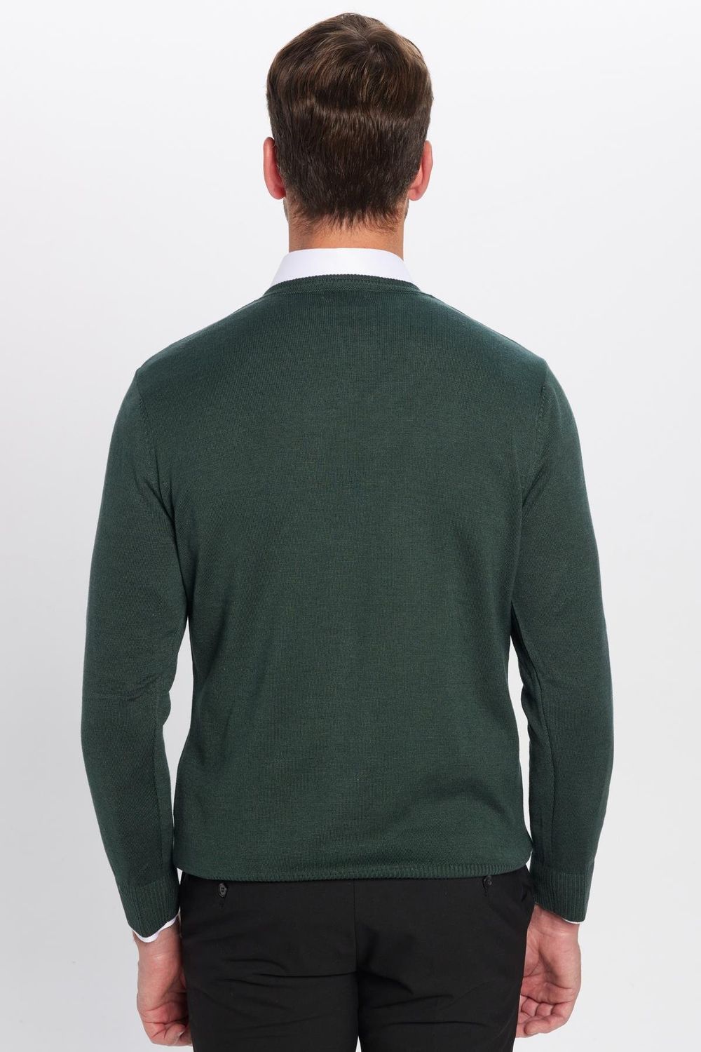 Erkek Slim Fit V Yaka Pamuklu Triko Kazak