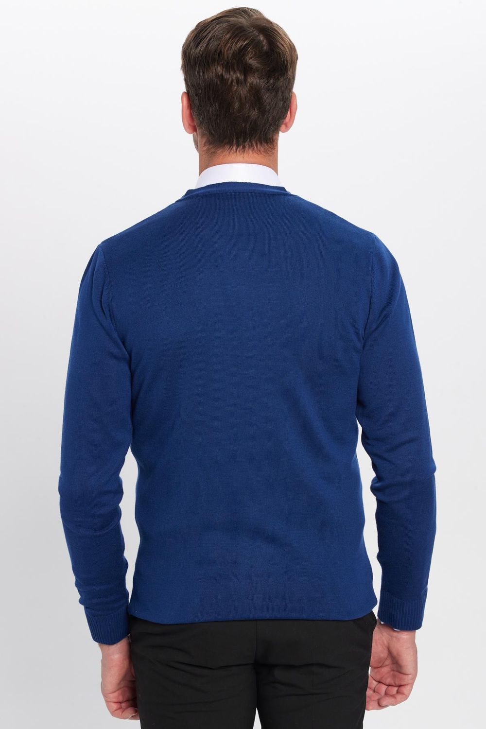 Erkek Slim Fit Düğmeli Düz Pamuk Lacivert Hırka