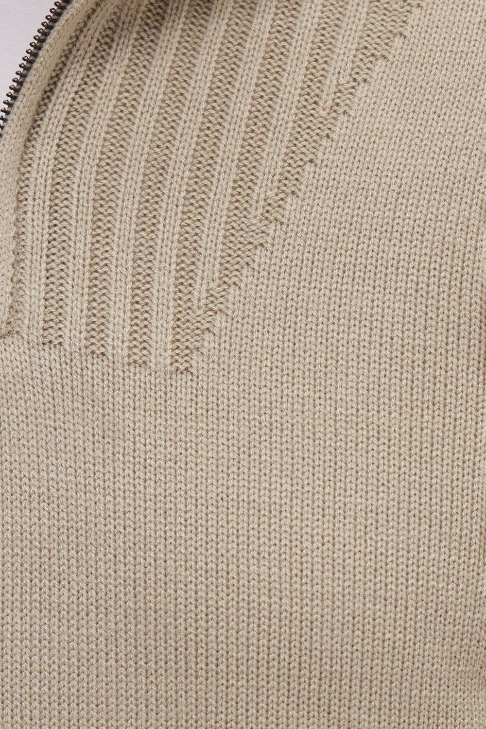 Erkek Slim Fit Dar Kesim Armürlü Fermuarlı Yeşil Dik Yaka Kazak