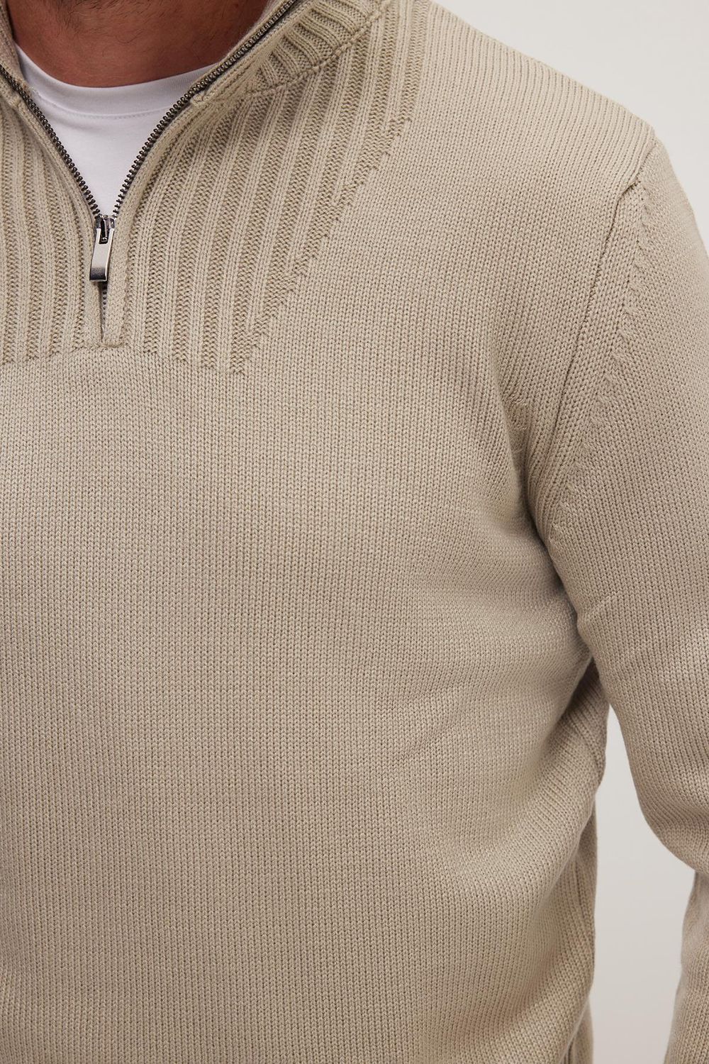 Erkek Slim Fit Dar Kesim Armürlü Fermuarlı Yeşil Dik Yaka Kazak