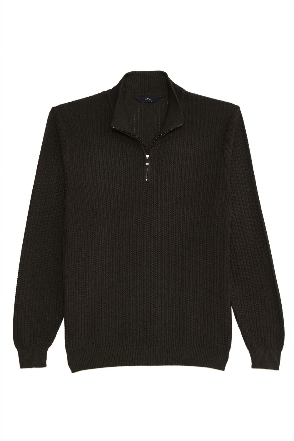 Erkek Slim Fit Dar Kesim Dik Yaka Fermuarlı Gri  Kazak