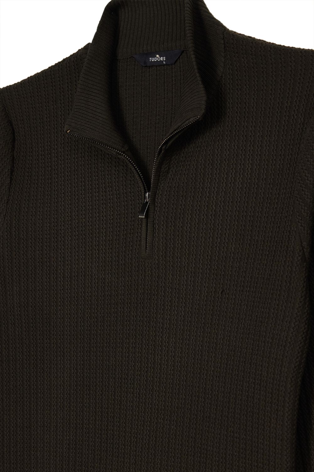 Erkek Slim Fit Dar Kesim Dik Yaka Fermuarlı Gri  Kazak