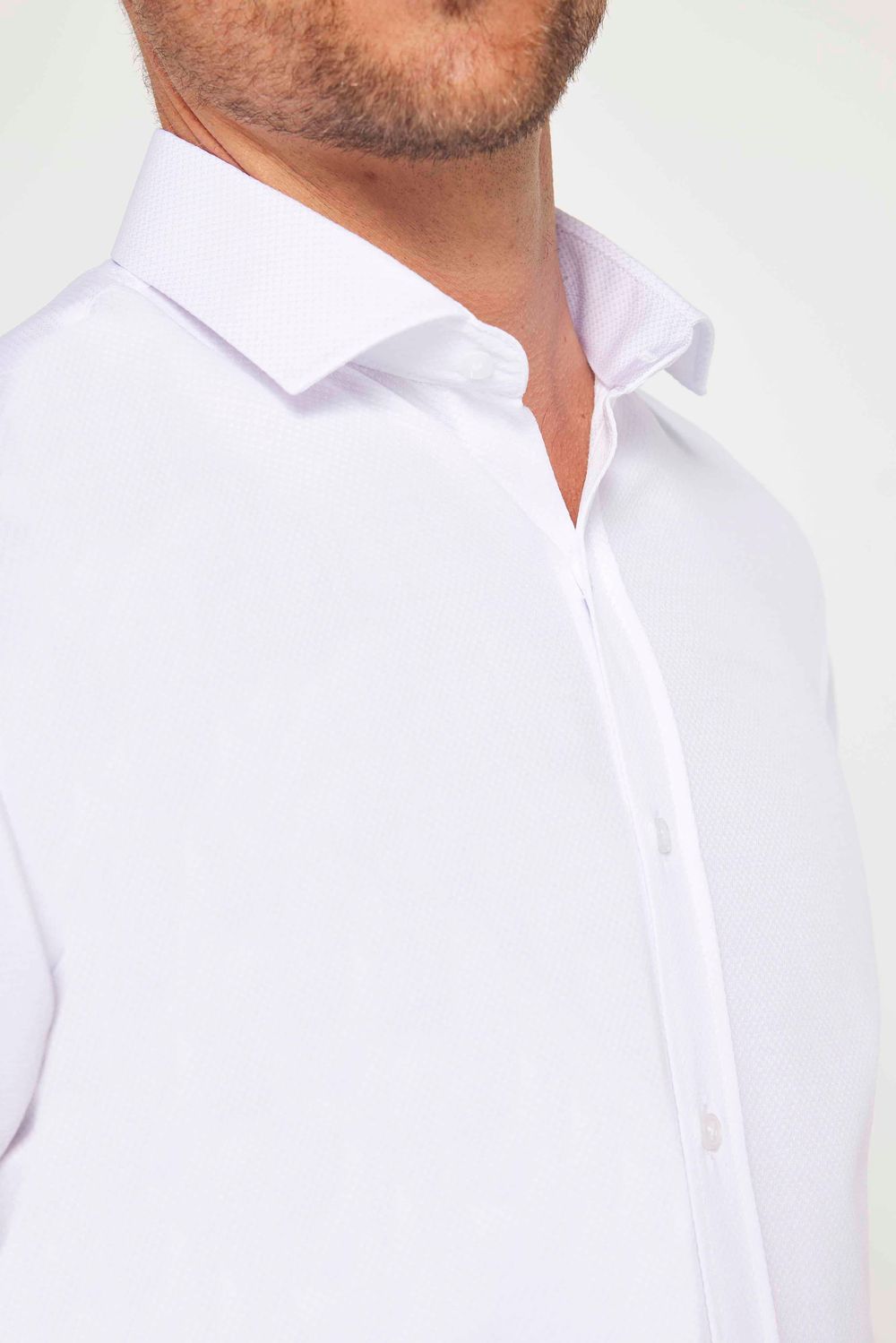 Modern Slim Fit Uzun Kollu Pamuklu Kolay Ütü Armürlü Erkek Beyaz Gömlek