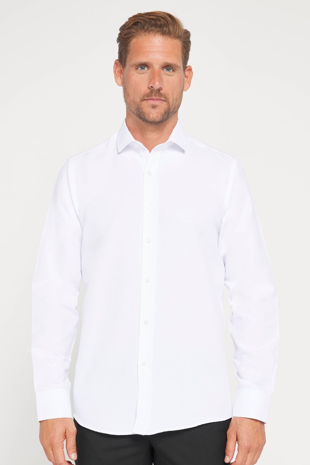 Modern Slim Fit Uzun Kollu Pamuklu Kolay Ütü Armürlü Erkek Beyaz Gömlek