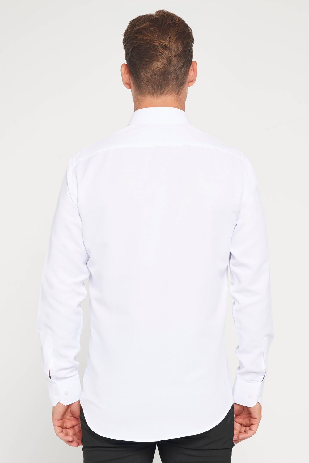 Modern Slim Fit Uzun Kollu Pamuklu Kolay Ütü Armürlü Erkek Beyaz Gömlek