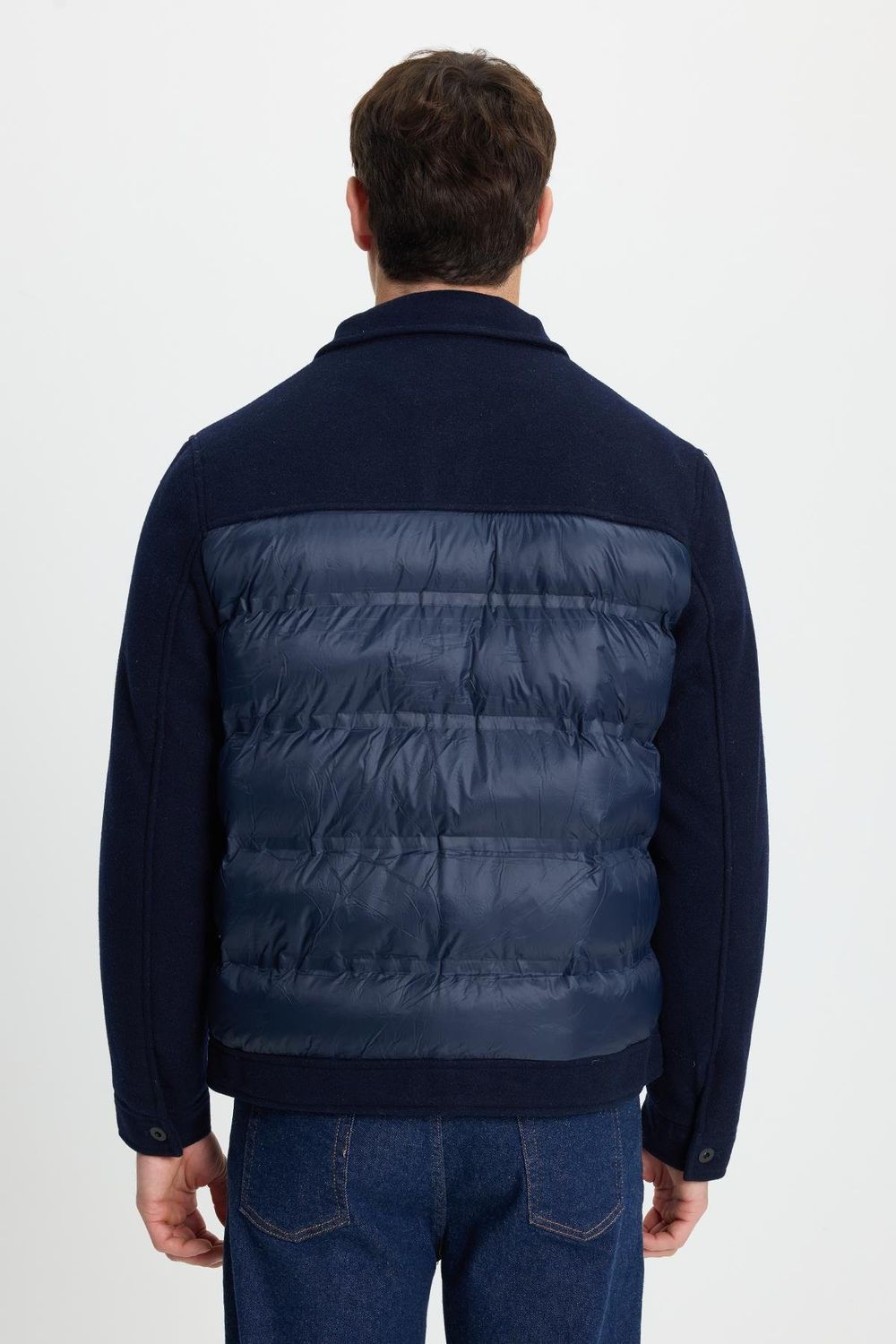 Erkek Regular Fit Klasik Kesim Çift Cepli Klasik Yaka Lacivert Kaşe Mont