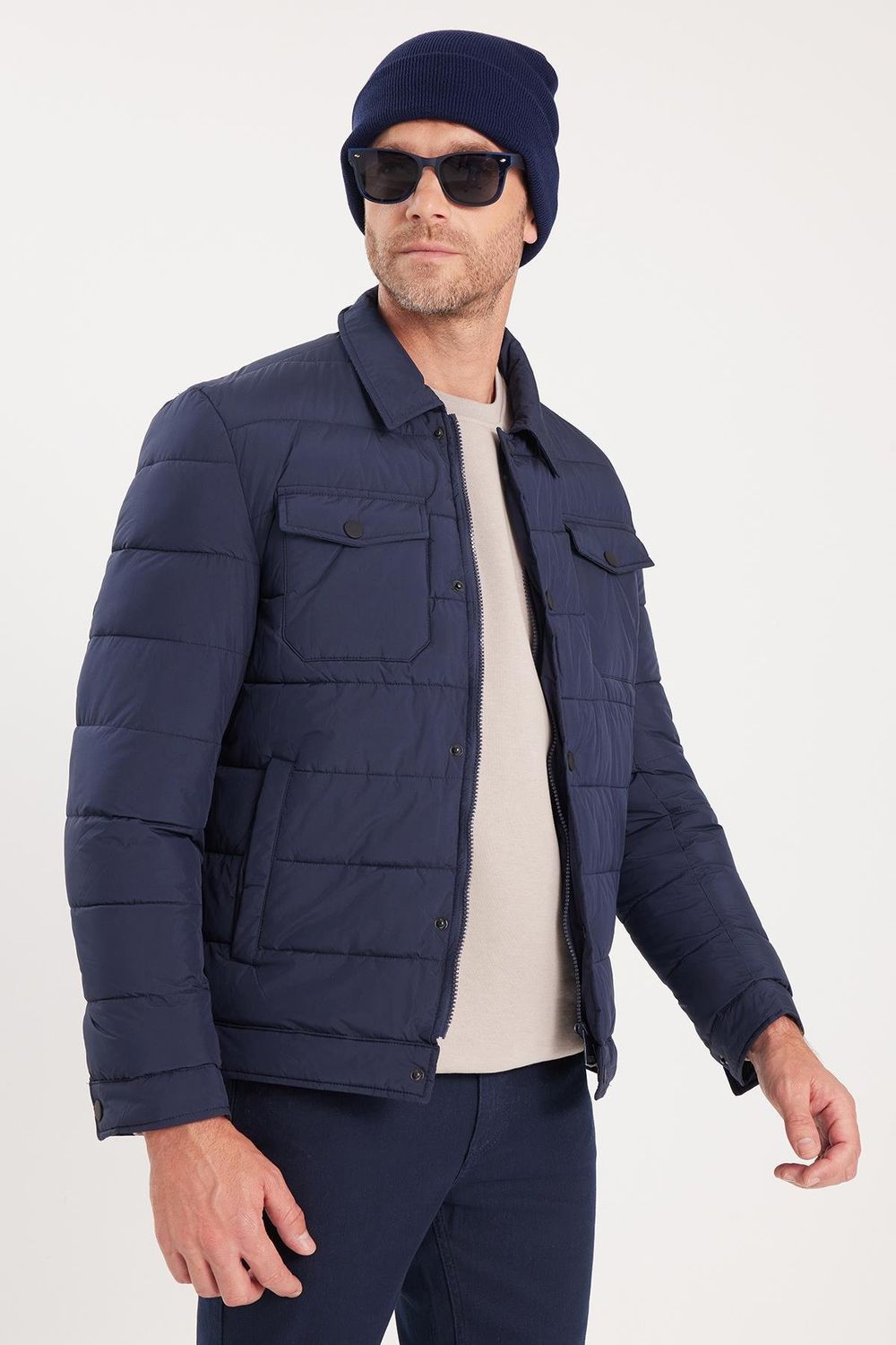 Erkek Regular Fit Klasik Kesim Çift Cepli Çıtçıt Kapamalı Kahverengi Mont