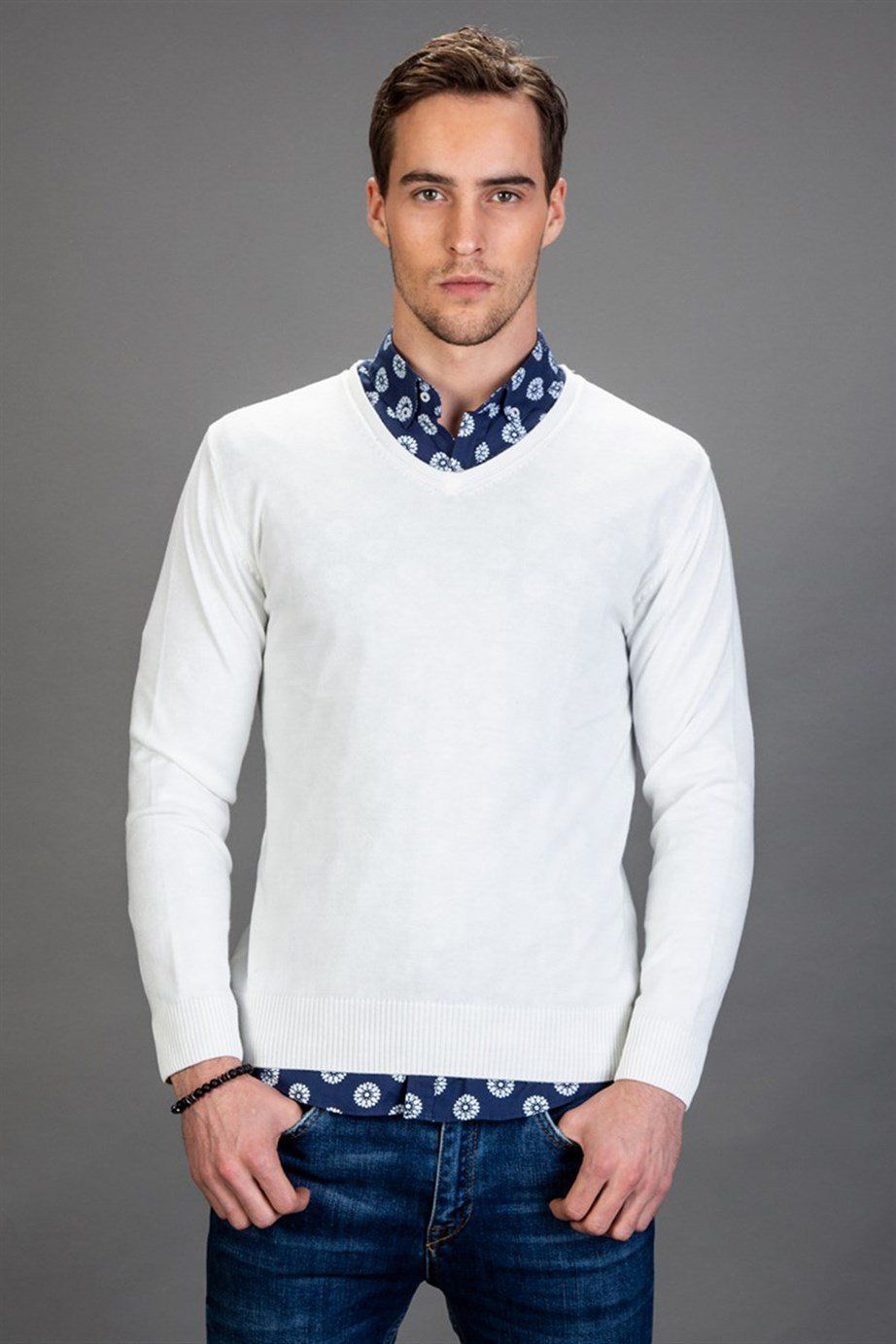 NEW SWEATER COTTON V-NECK PLAIN   KAZAK SWEATER