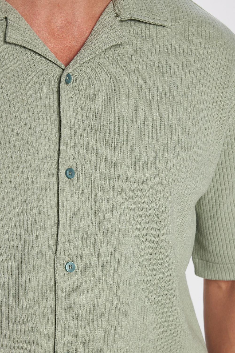 Erkek Relax Fit Rahat Kesim Örme Doku Kısa Kollu Apaş Yaka Gömlek