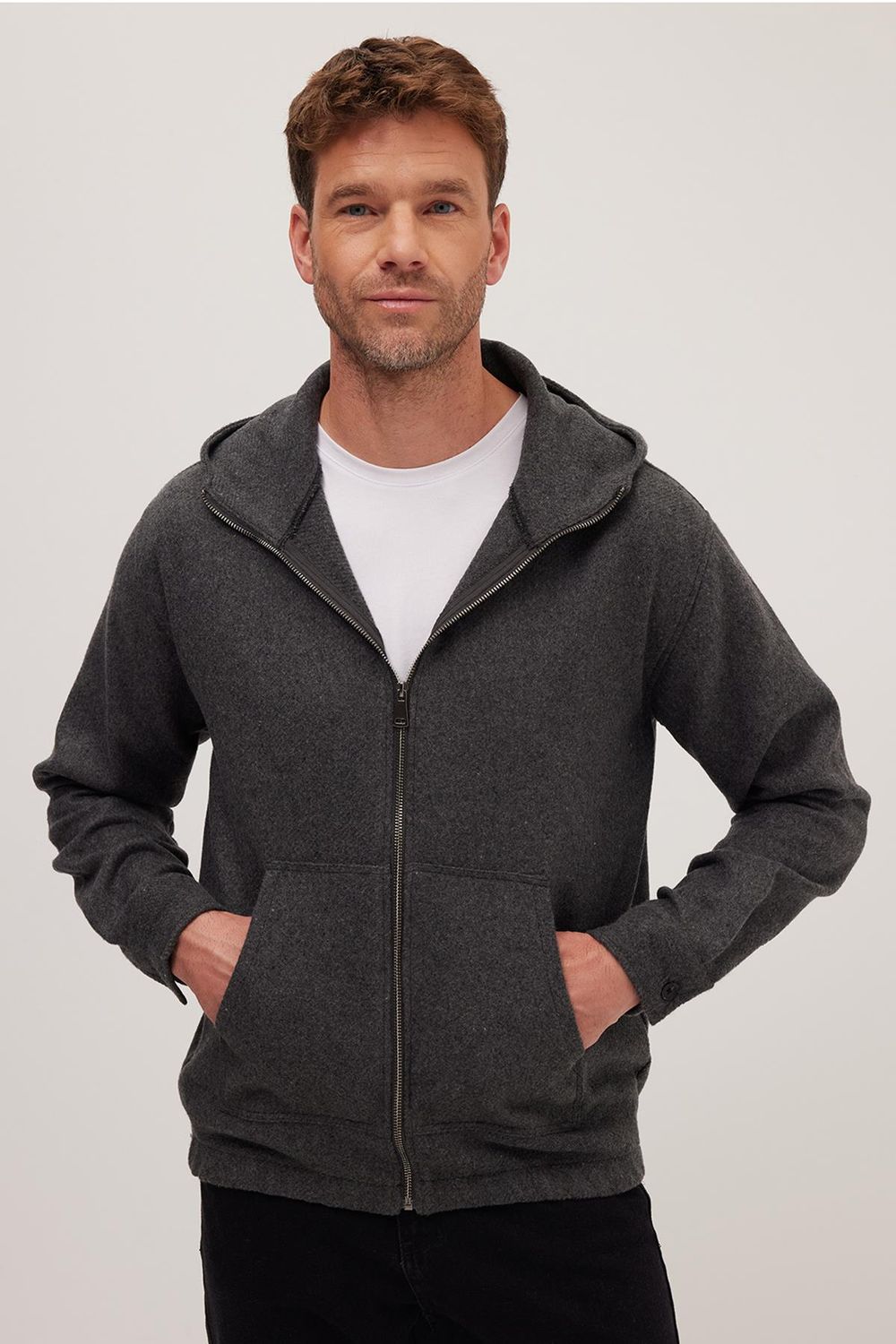 Erkek Relax Fit Rahat Kesim Fermuarlı Çift Cep Kapüşonlu Ceket Gömlek