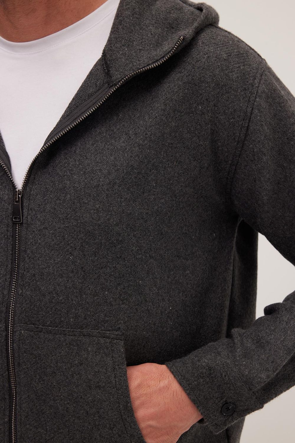 Erkek Relax Fit Rahat Kesim Fermuarlı Çift Cep Kapüşonlu Ceket Gömlek