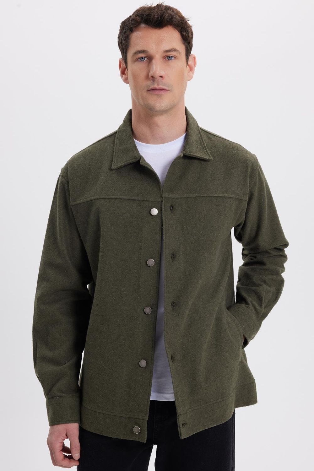 Erkek Relax Fit Rahat Kesim Yandan Flota Cep Oduncu Haki Ceket Mont Gömlek