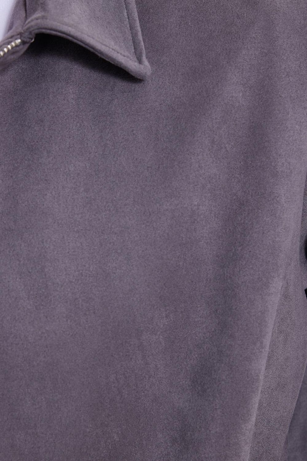 Erkek Relax Fit Rahat Kesim Süet Fermuarlı Astarlı Cepli Gri Kolej Ceket Mont