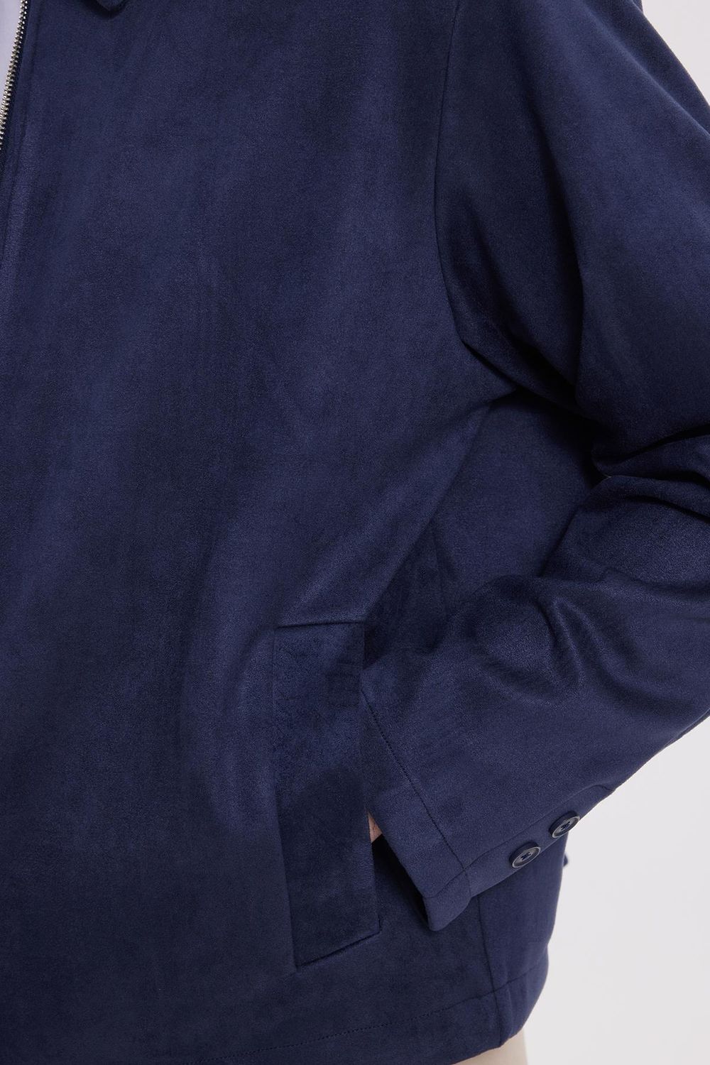 Erkek Relax Fit Rahat Kesim Süet Fermuarlı Astarlı Cepli Lacivert Kolej Ceket Mont