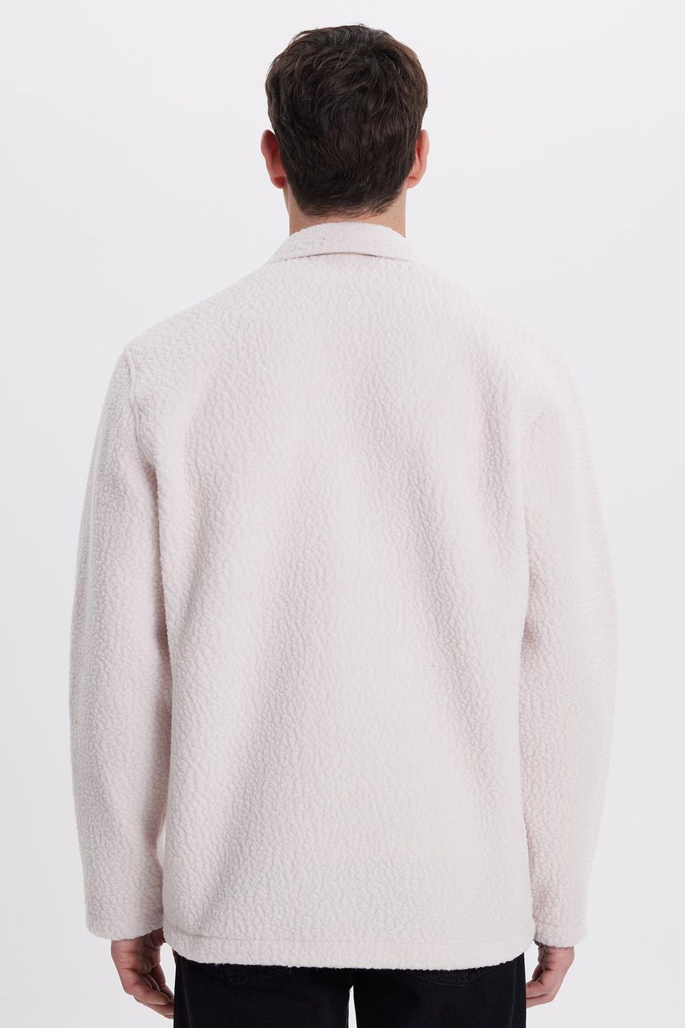 Erkek Regular Fit Rahat Kesim Peluş Çıtçıtlı Torbalı Çift Cepli Ekru Ceket Gömlek