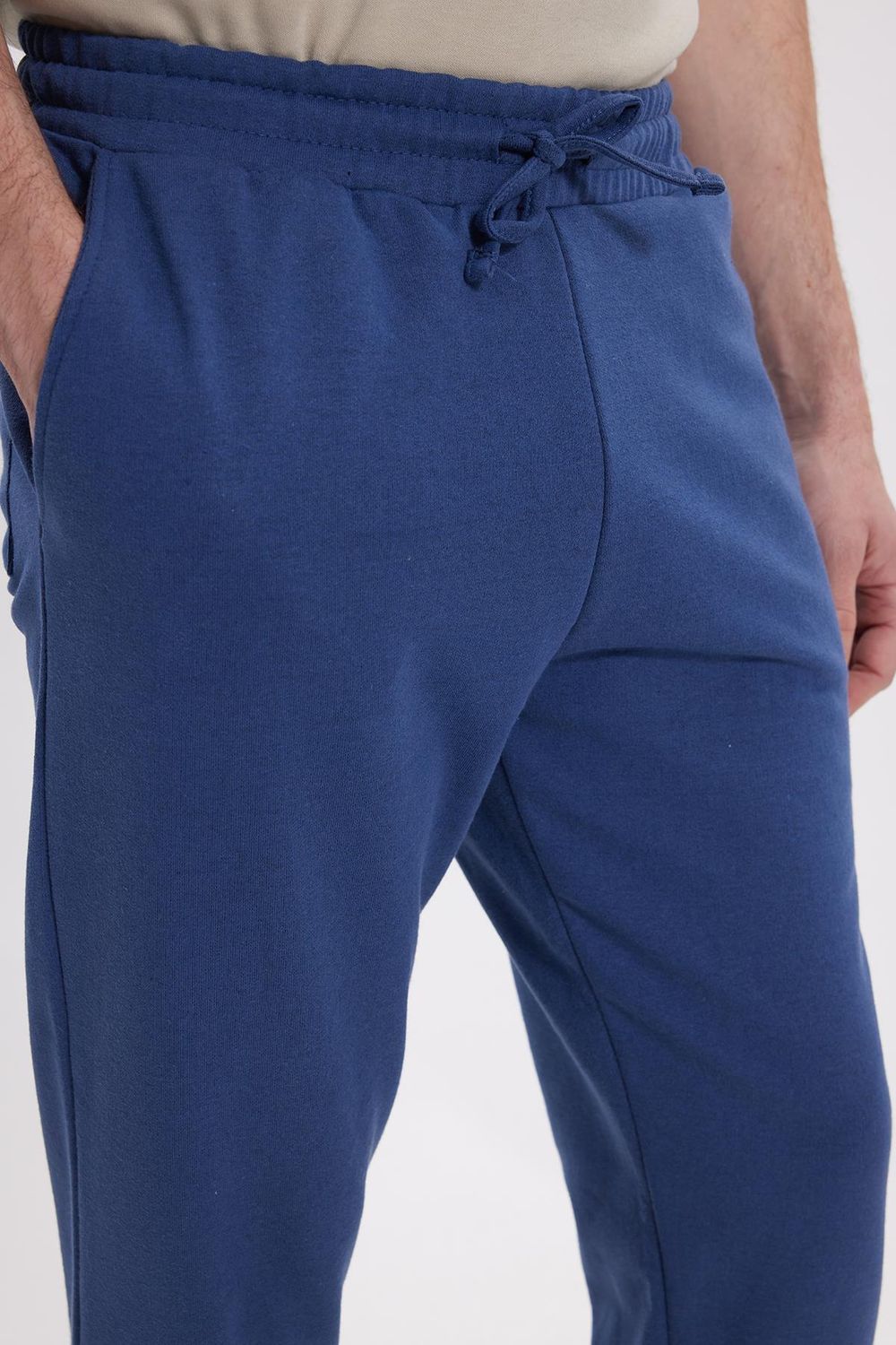 Erkek Regular Fit Klasik Kesim Beli Bağcıklı Jogger Cepli Lastikli Paça İndigo Eşofman Altı
