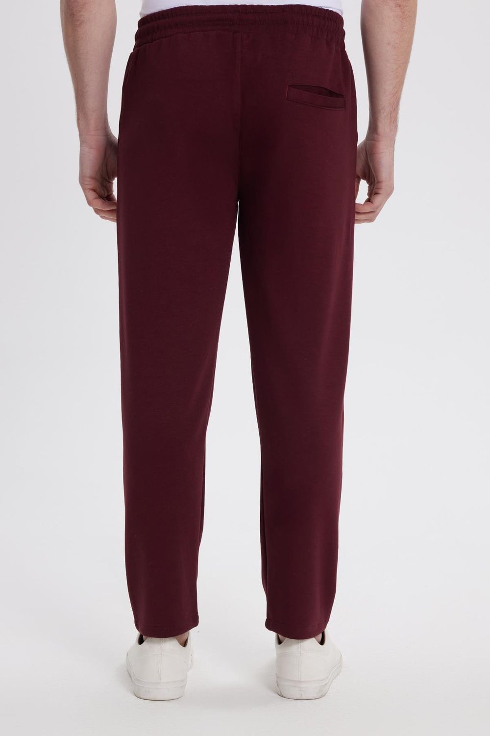 Erkek Slim Fit Dar Kesim Beli Bağcıklı 3 Cepli Geniş Paça Bordo Eşofman Altı