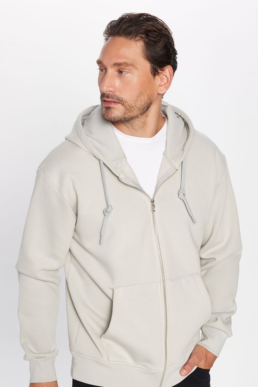 Unisex Tam Fermuarlı Çift Cepli Kapüşonlu Sweatshirt - TUDORS